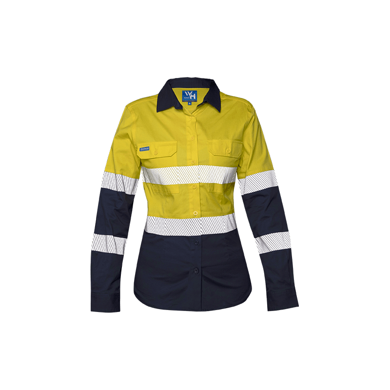 Workhorse, Women's Hi Vis Stretch Ripstop Shirt - Yellow/Navy (Size: 14)