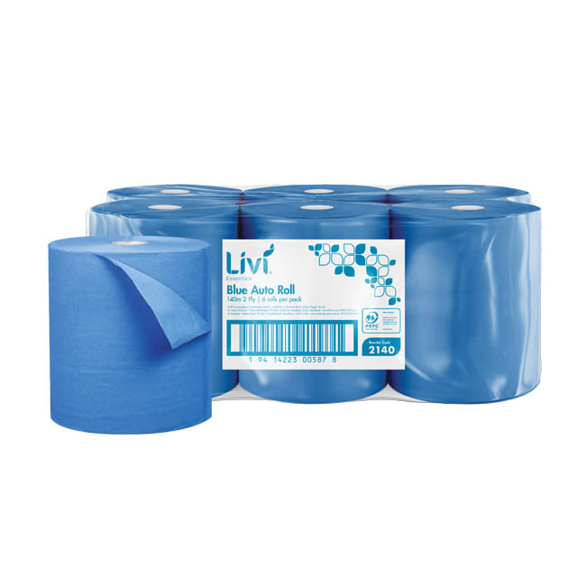 Livi Essentials 2 Ply Auto Roll Paper Towel Blue 140m per roll (Case of 6 Rolls)