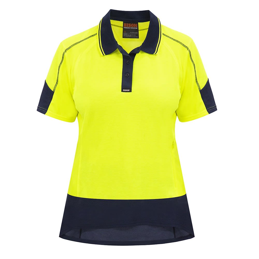 Bison, Women's Hi Vis Cotton Back Polo, W23101 - Yellow/Navy (Size: 14)
