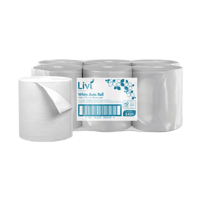 Livi Essentials 2ply Auto Roll Paper Towel White 160m per roll (Case of 6 Rolls)