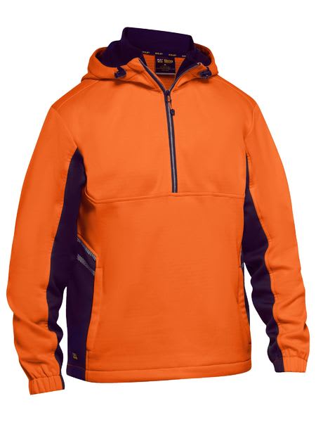 Bisley, Hi Vis Liquid Repellent Fleece Hoodie - Orange/Navy (Size: 3XL)