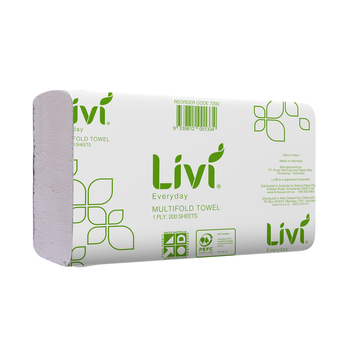Livi Everyday 1ply Multifold Paper Towel 200 Sheets (Case of 20 Packs)