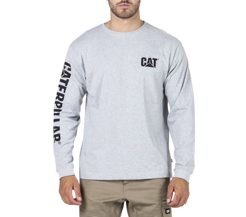 CAT, Trademark Banner Long Sleeve Tee - Heather Grey (Size: 3XL)