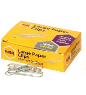 Marbig Large Paper Clips 33mm (Box of 100)
