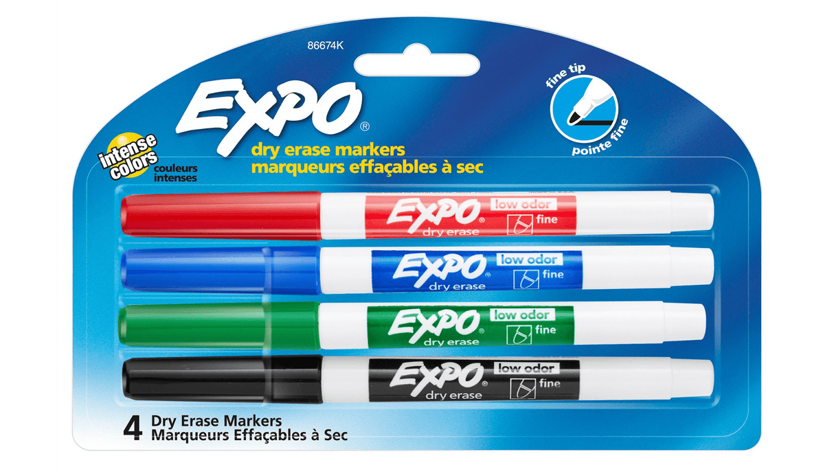 EXPO Low Odour Dry Erase Markers, Fine Tip 4pk (Pack)