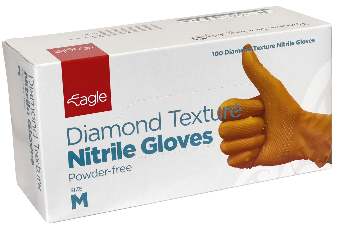 Eagle Diamond Texture Nitrile Gloves Powder Free Orange,Pack of 100  - 2XL