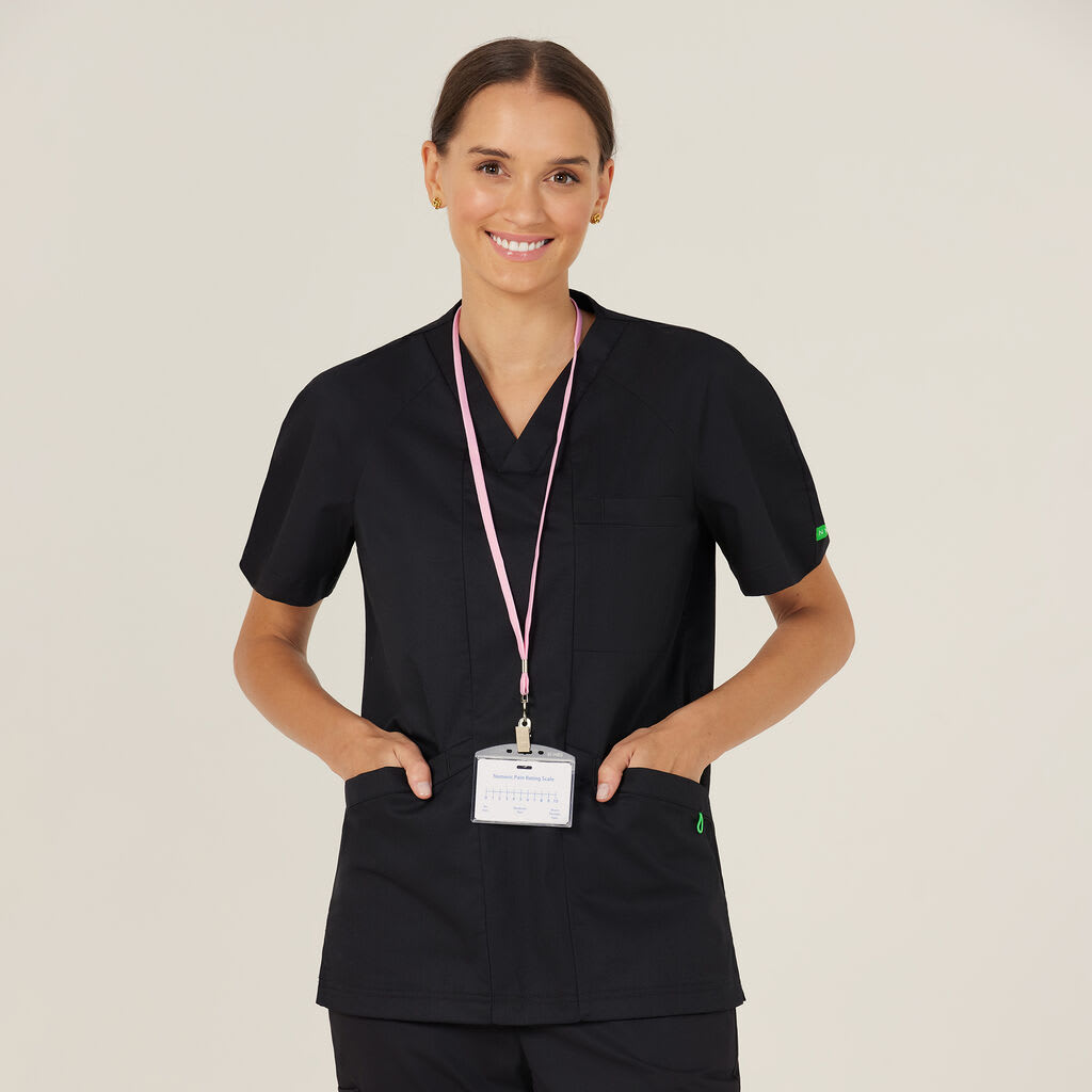 NNT, Unisex Antibacterial Active Carl Scrub Top - Black (Size: L)