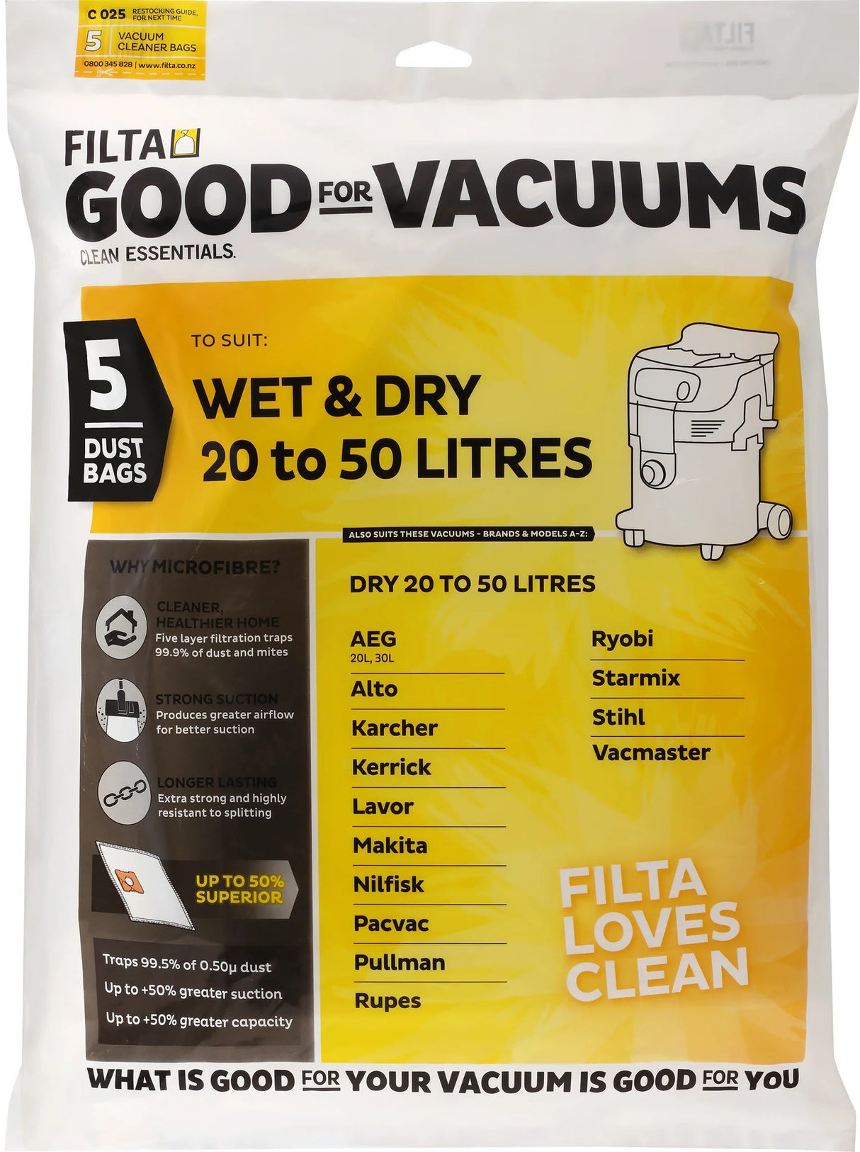 Filta Wet&Dry 50L Vacuum Cleaner Bags 5 in a pack
