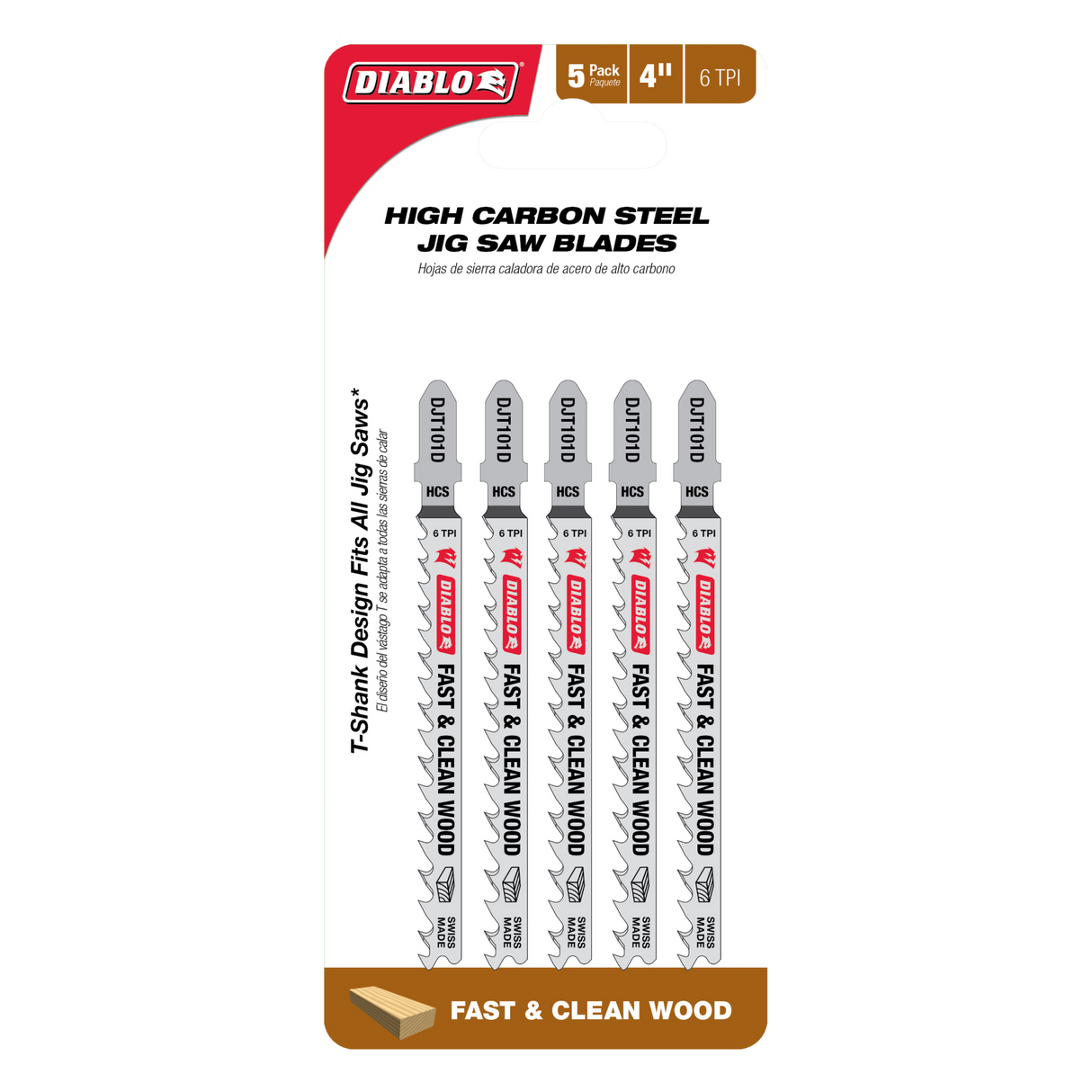 Diablo High Carbon Steel Jig Saw Blade - Wood Cuts 100mm Pack of 5