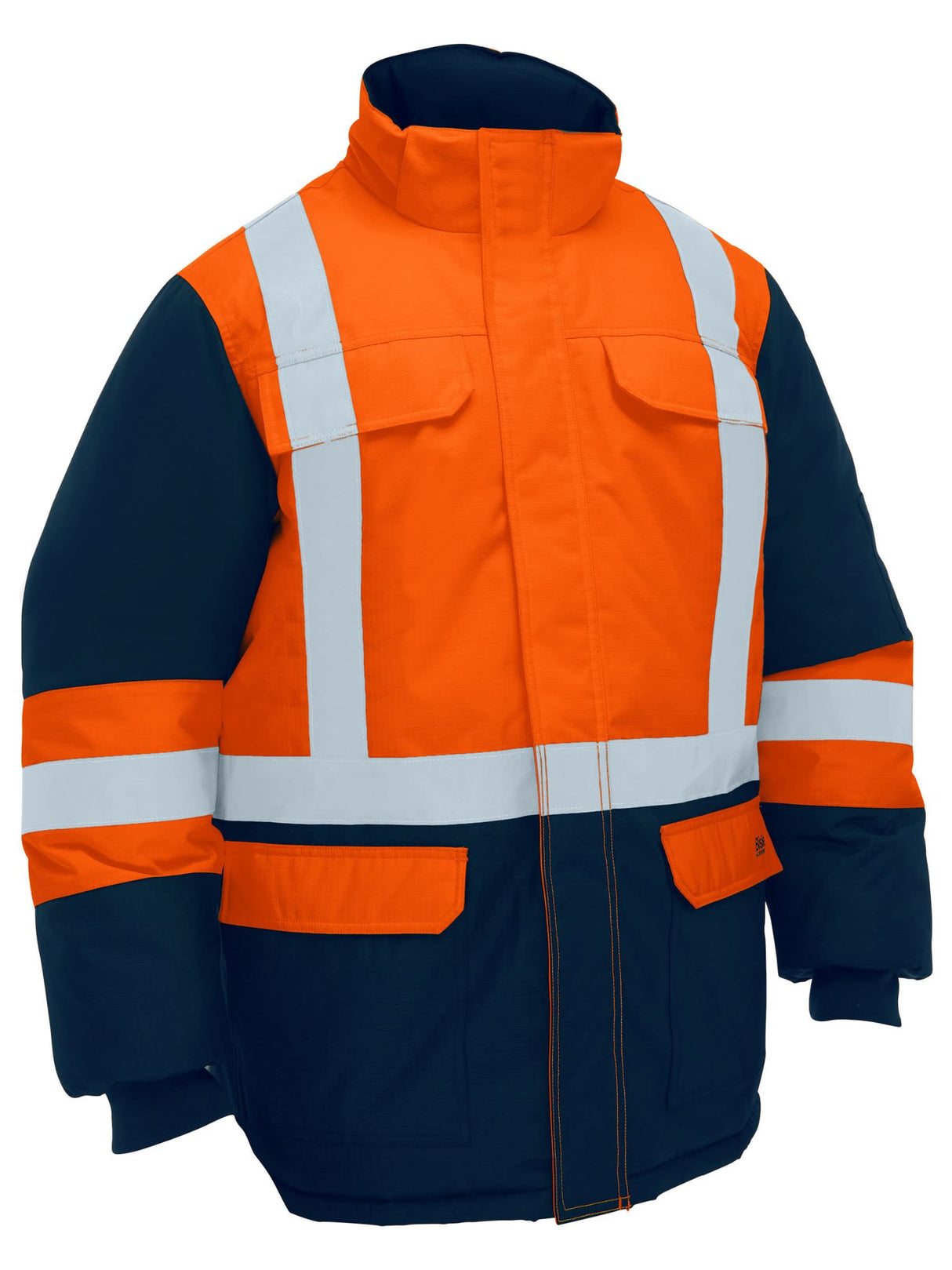 Bisley, Hi Vis Freezer Hooded Jacket, BJ6454HT - Orange/Navy (Size: L)