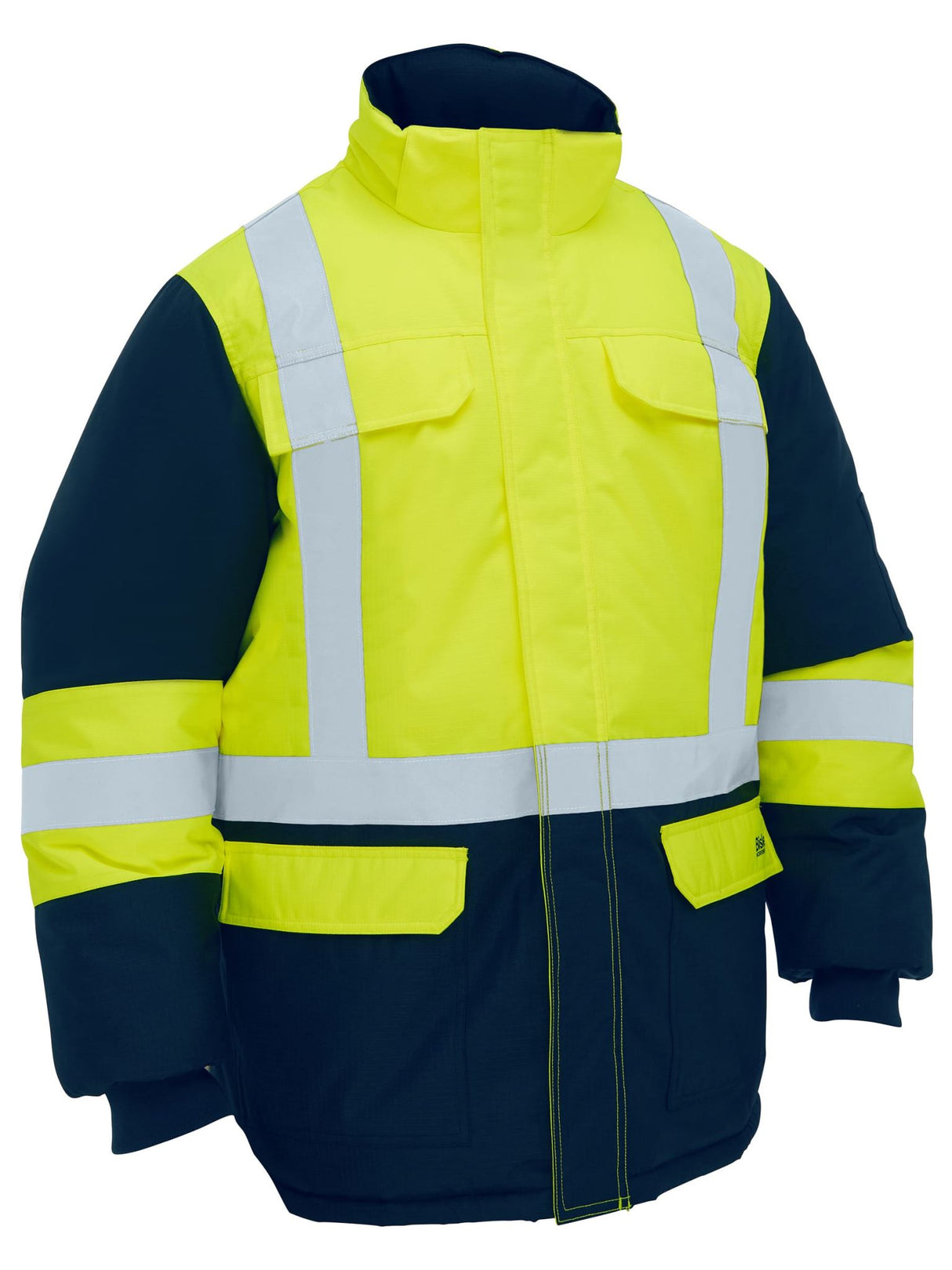 Bisley, Hi Vis Freezer Hooded Jacket, BJ6454HT - Yellow/Navy (Size: 3XL)