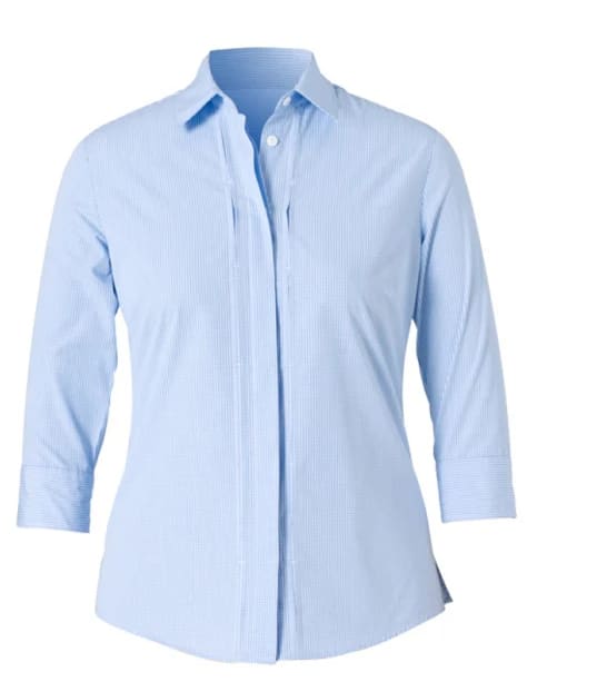 NNT, Gingham Women's 3/4 Sleeve Shirt - BLUE/WHITE (Size: 10)