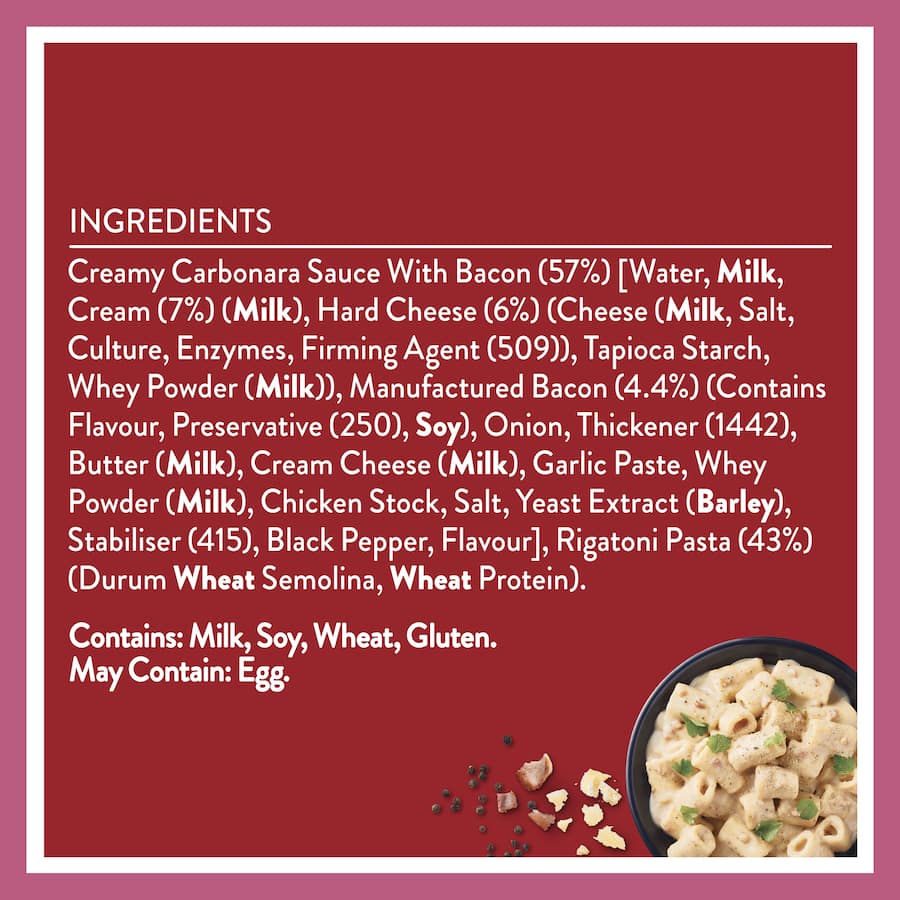 Wattie's Pasta Meal Rigatoni Carbonara & Bacon Pouch 350g