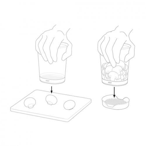 Rapido Slicer with Japanese blade steel, ergonomic design, and transparent container for clean, 4mm fruit and vegetable slices.