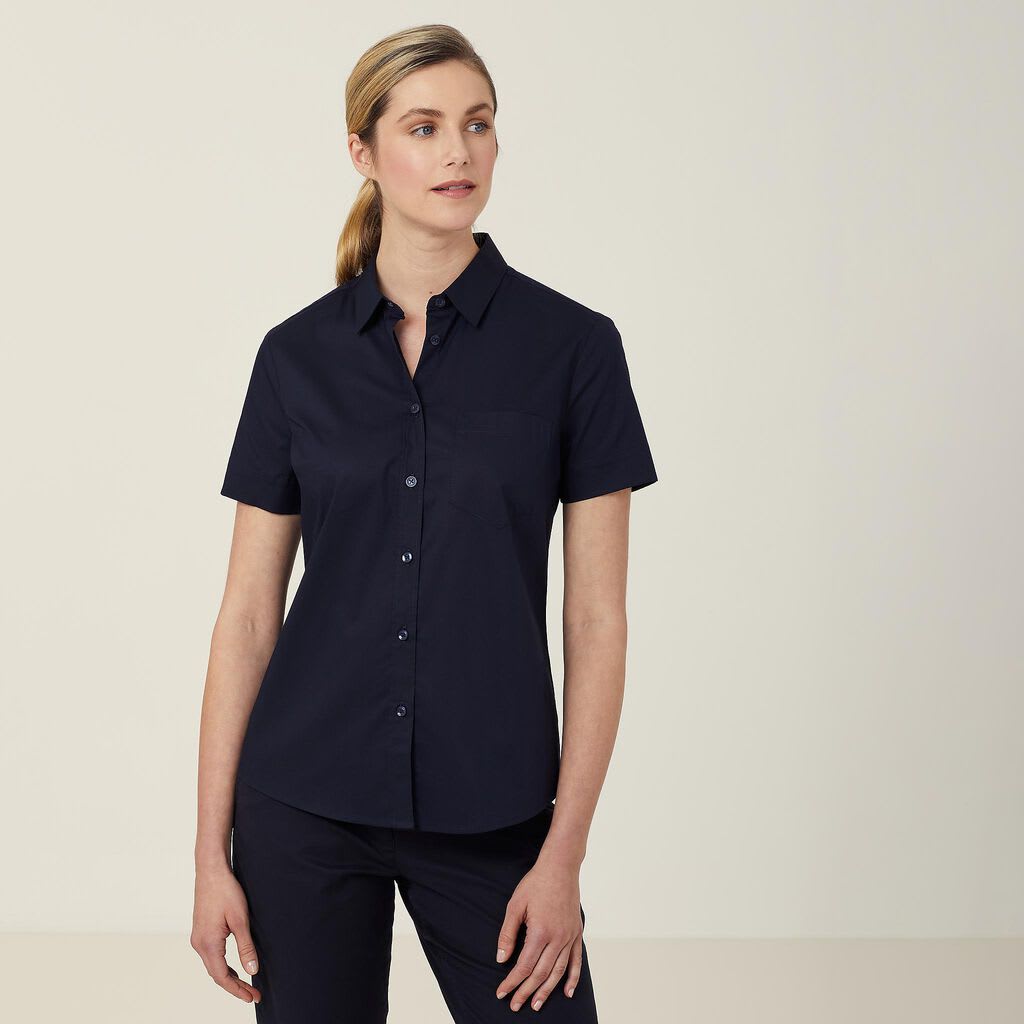 NNT, Avignon Stretch Short Sleeve Shirt, CATUK8 - Navy (Size: 22)