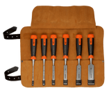 BAHCO ERGO Splitproof Woodworking Chisel Set Leather Roll Pouch 6 Piece