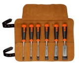 BAHCO ERGO Splitproof Woodworking Chisel Set Leather Roll Pouch 6 Piece