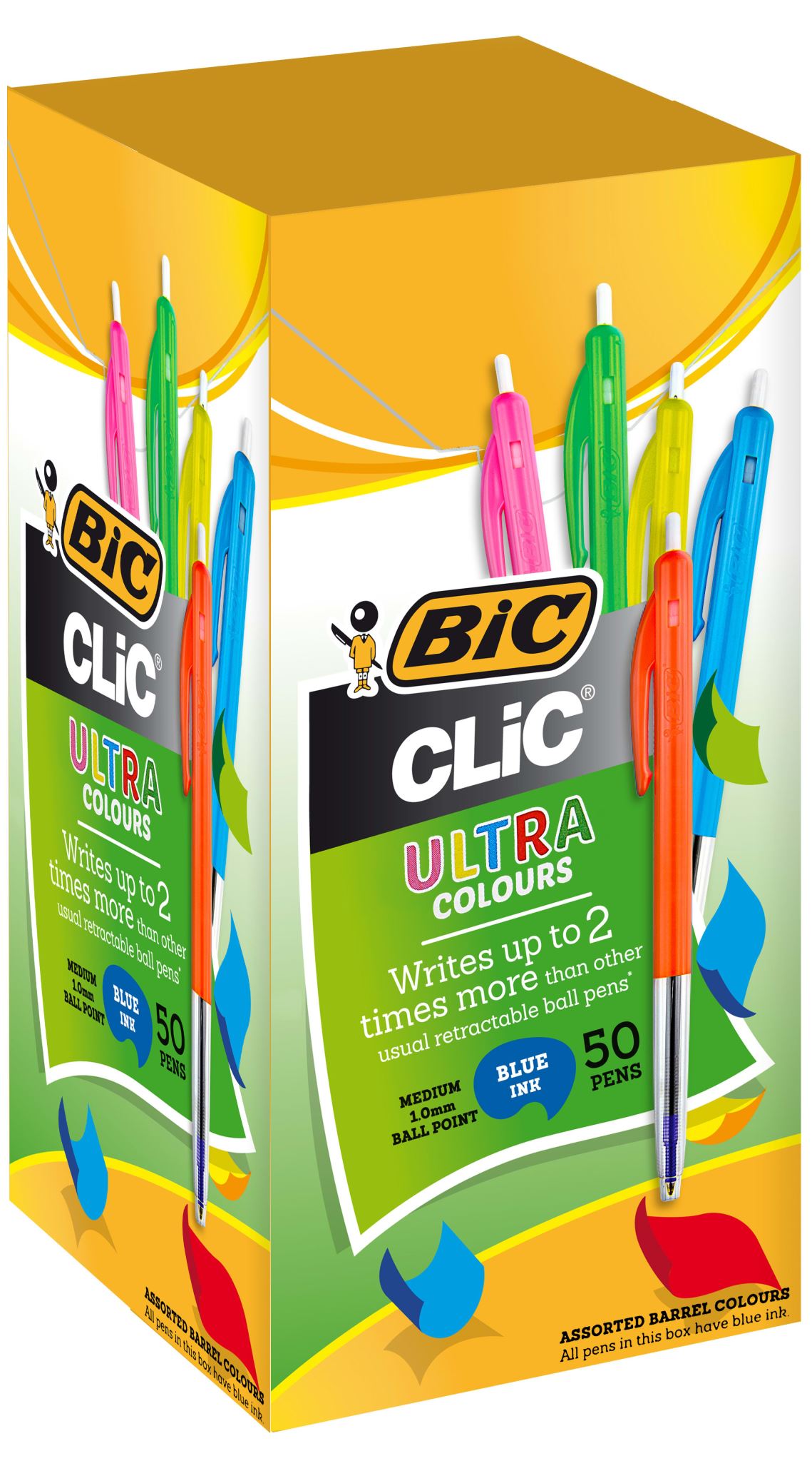 BIC Clic Blue Ballpoint Pens Coloured Barrels (Box of 50)