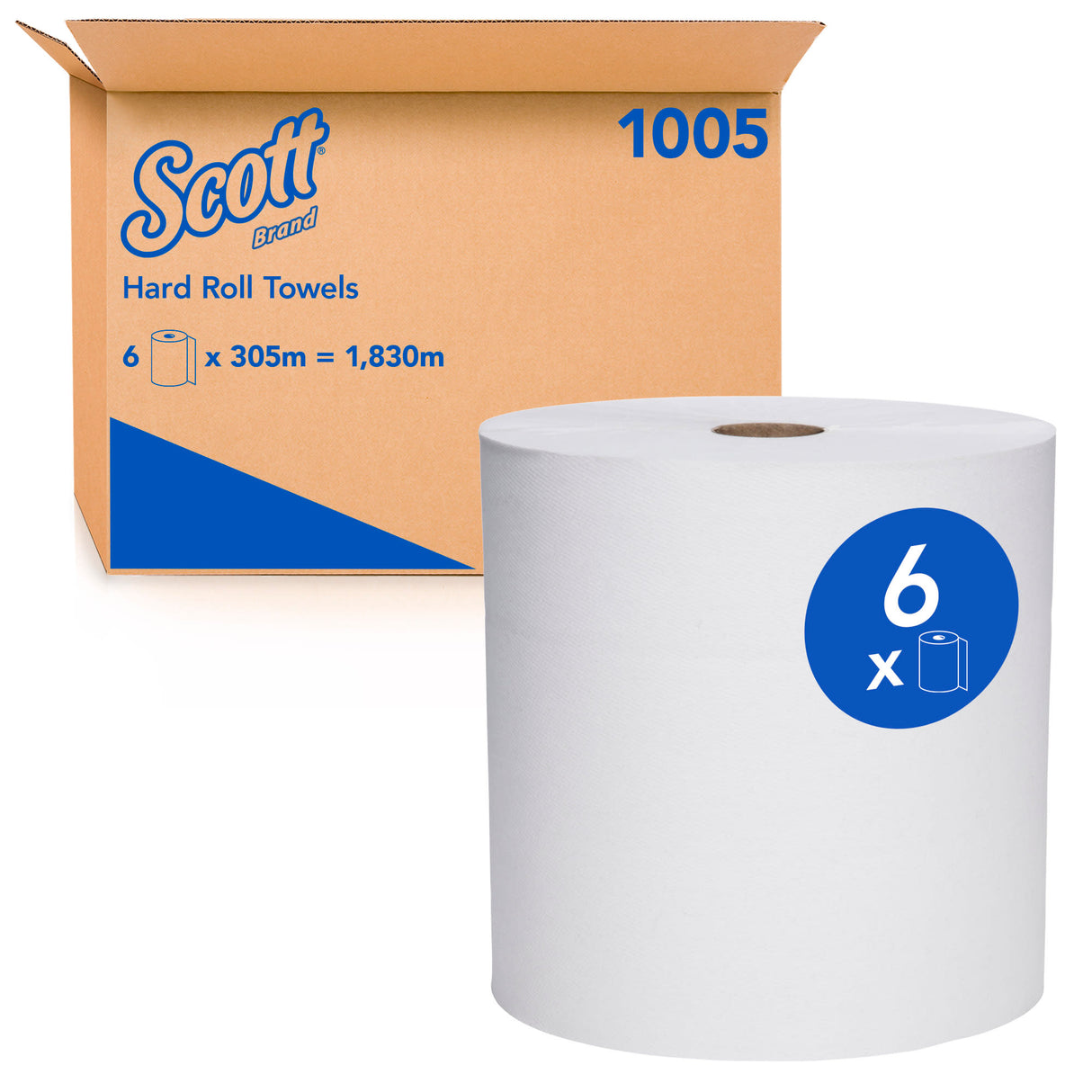 Scott 1ply Hard Roll Paper Towel White 305m per roll (Case of 6 Rolls)