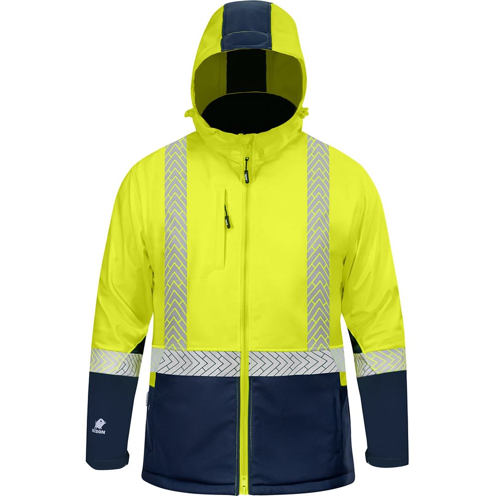 Bison, Hi Vis Soft Shell Jacket - Yellow/Navy (Size: 2XL)