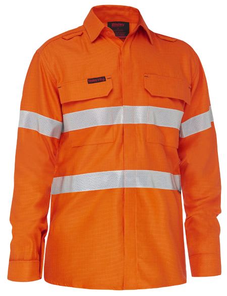 Bisley, 7.1cal Apex Hi Vis FR Ripstop Vented Shirt - Orange (Size: SM)