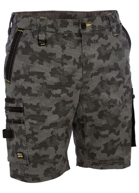 Bisley,FLX&MOVE Stretch Camo Cargo Short, BSHC1337 - Char/Honey (Size: 87)