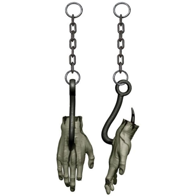 Realistic plastic zombie hand prop with gory details, perfect for Halloween decor and horror-themed events.