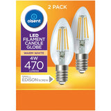 Olsent Screw Candle Bulb Led 4w 470 Lumen Warm White 2pack
