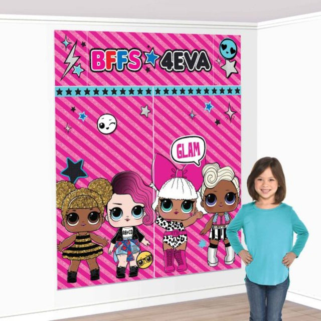 Vibrant LOL Surprise wall decoration kit featuring 5 colorful pieces, perfect for themed birthday parties.