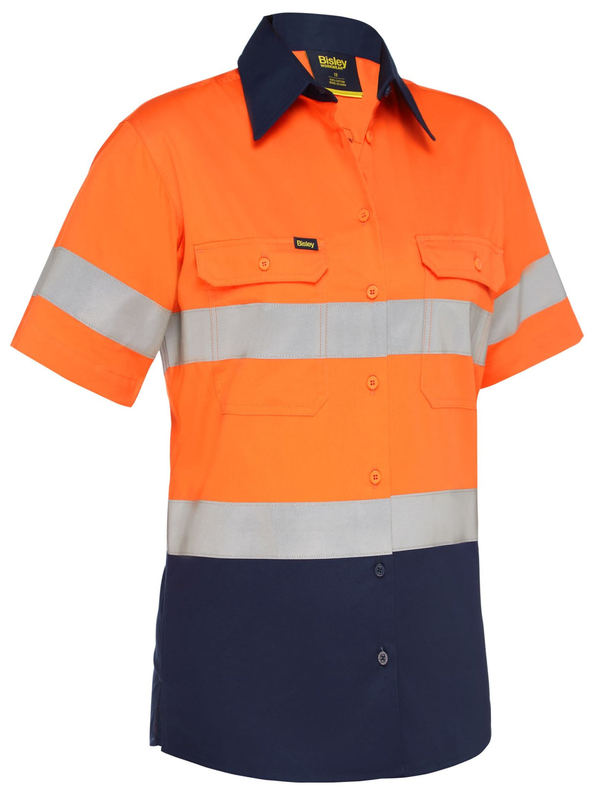 Bisley, Women's High-Vis Lightweight Shirt, BL1896 - Orange/Navy (Size: 24)