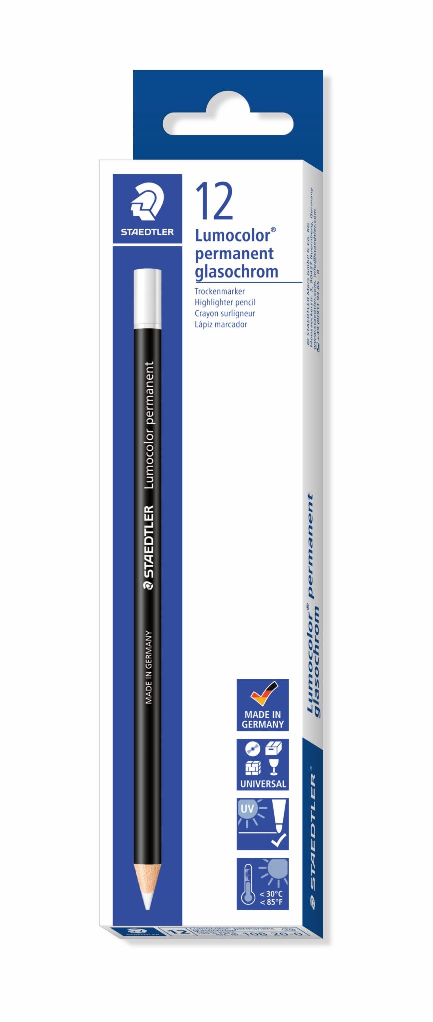 Lumocolor Glasochrom Permanent Pencil - White (Pack of 12)