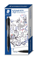 Staedtler Luna Retractable Ball Pens 0.7mm Black (Pack of 10)