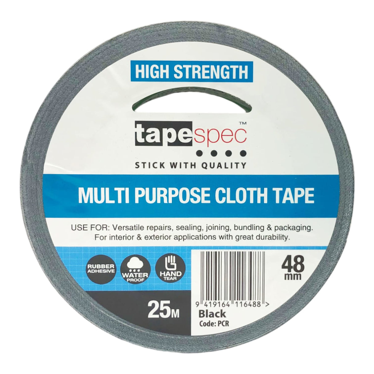 Multi Purpose Cloth Tape 0118 Black-48mm x 30m-1-Roll