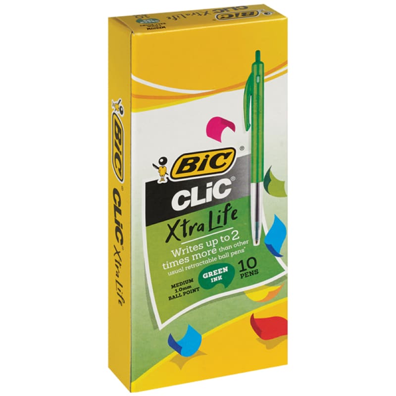 BIC Clic Green Medium Ballpoint Pens (Box of 10)