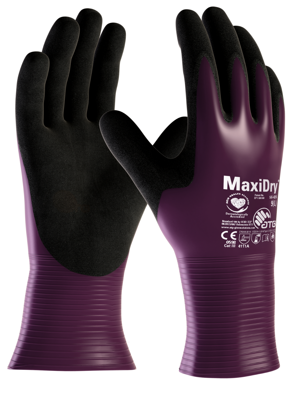 ATG MaxiDry 56-426 Gloves (Pair) - Black/Purple (Size: 10)