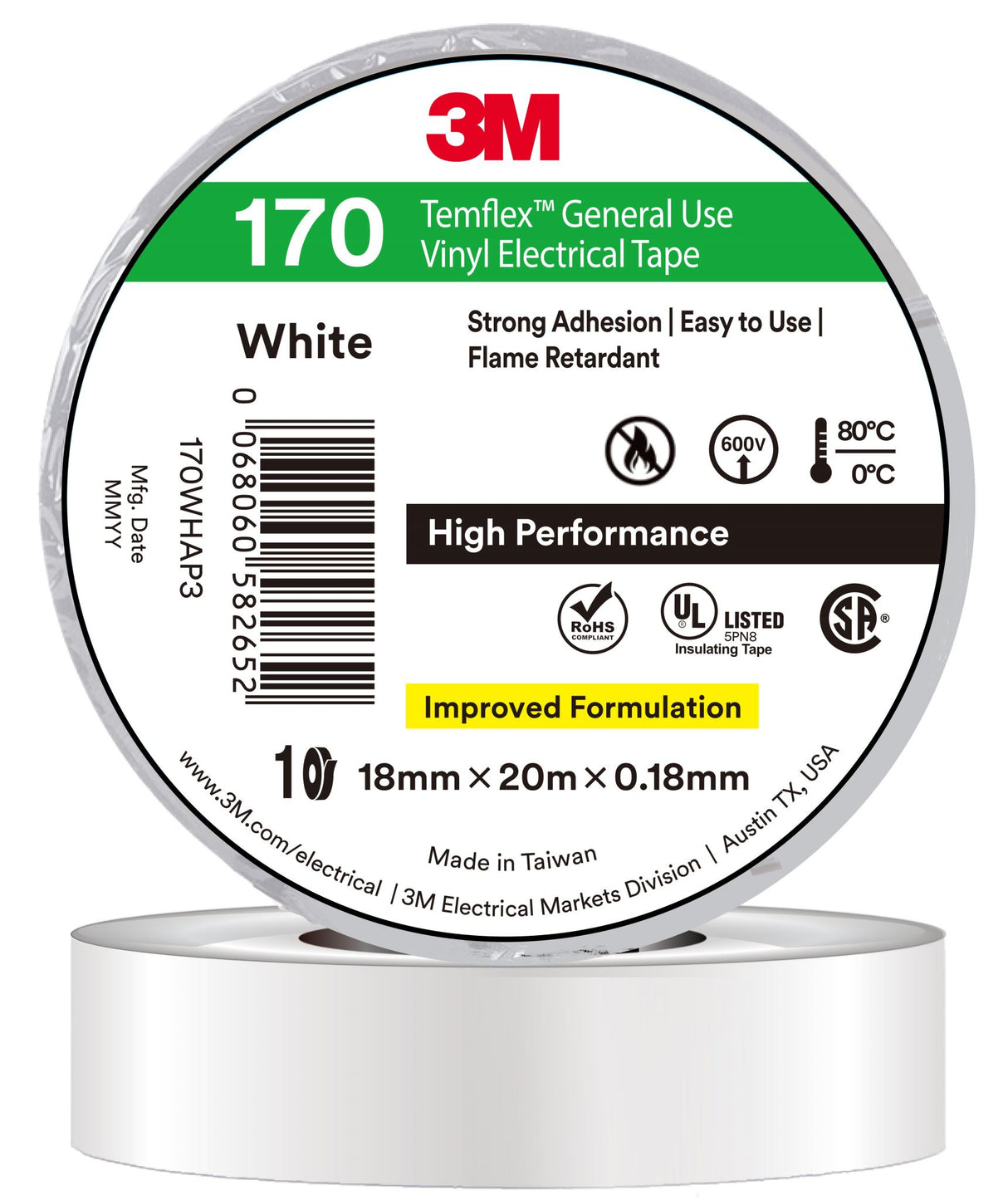 3M Temflex Vinyl Electrical Tape 170 White 18mm x 20m
