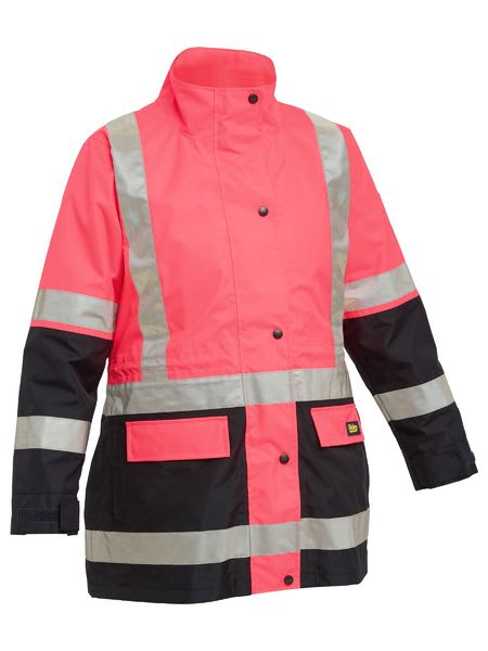 Bisley, Women's Hi Vis 5-in-1 Rain Jacket, BKL6975 - PINK/NAVY (Size: 16)