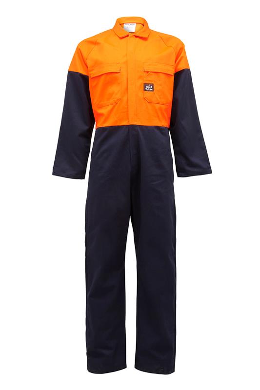 Hard Yakka, Cotton Day Only Overall, AMOU03 (Pair) - Navy/Fluro Oran - 12