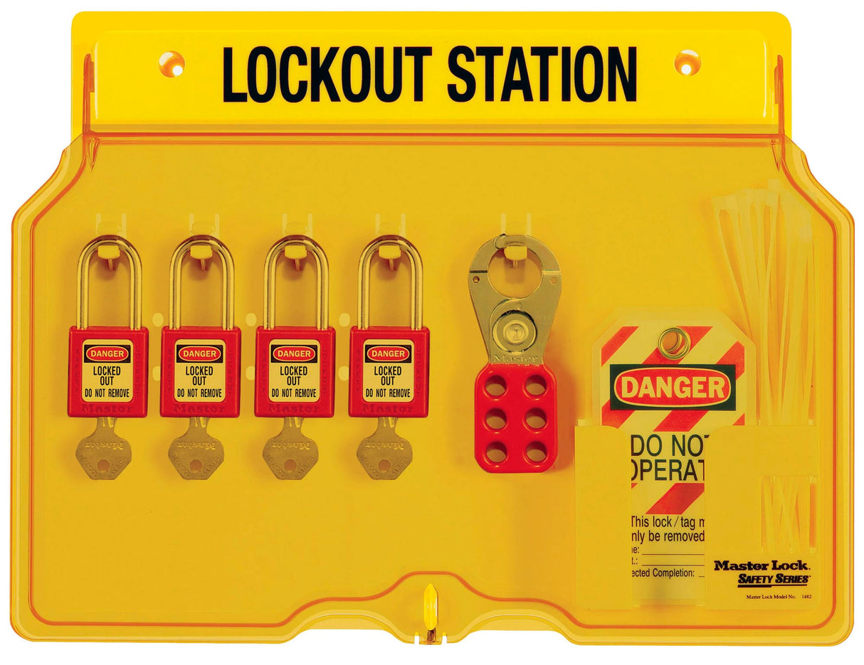 Covered Lockout Station, 4 Padlock wth Accessories