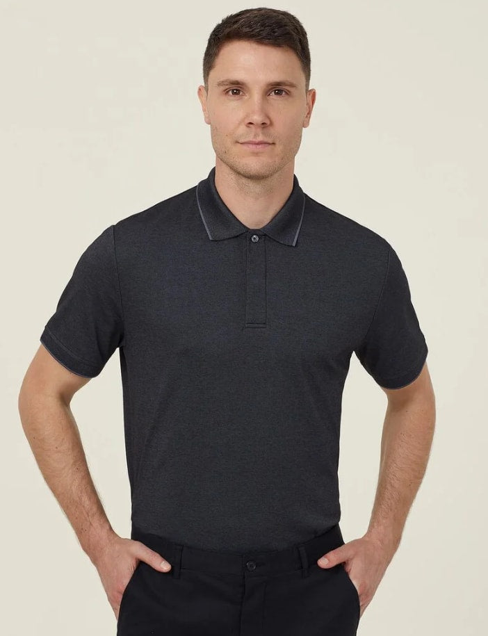 NNT Textured Cotton Poly Short Sleeve Polo CATJA4 - Grey (Size: XL)