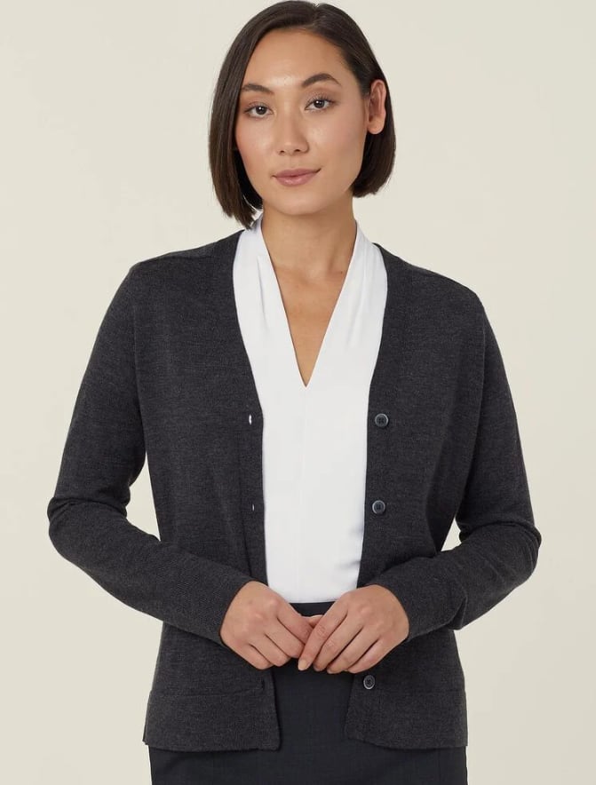 NNT Merino Wool V-Neck Cardigan CAT518 - Charcoal (Size: S)