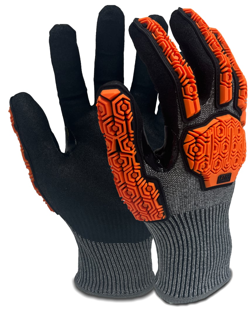 Duty Cut E Impact Nitrile Grip Gloves (Pair) - Orange/Black Size:3XL