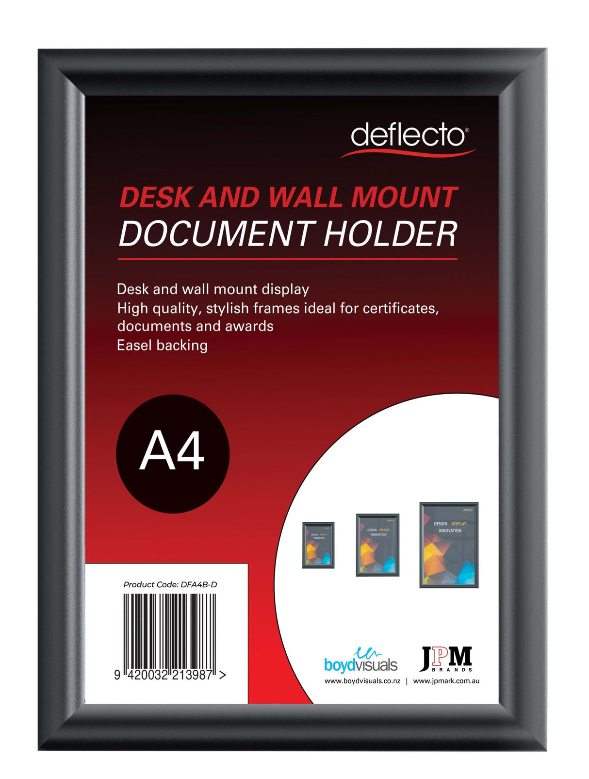 Deflecto Wall & Desk Mount Document Frame Black A4 (Each)