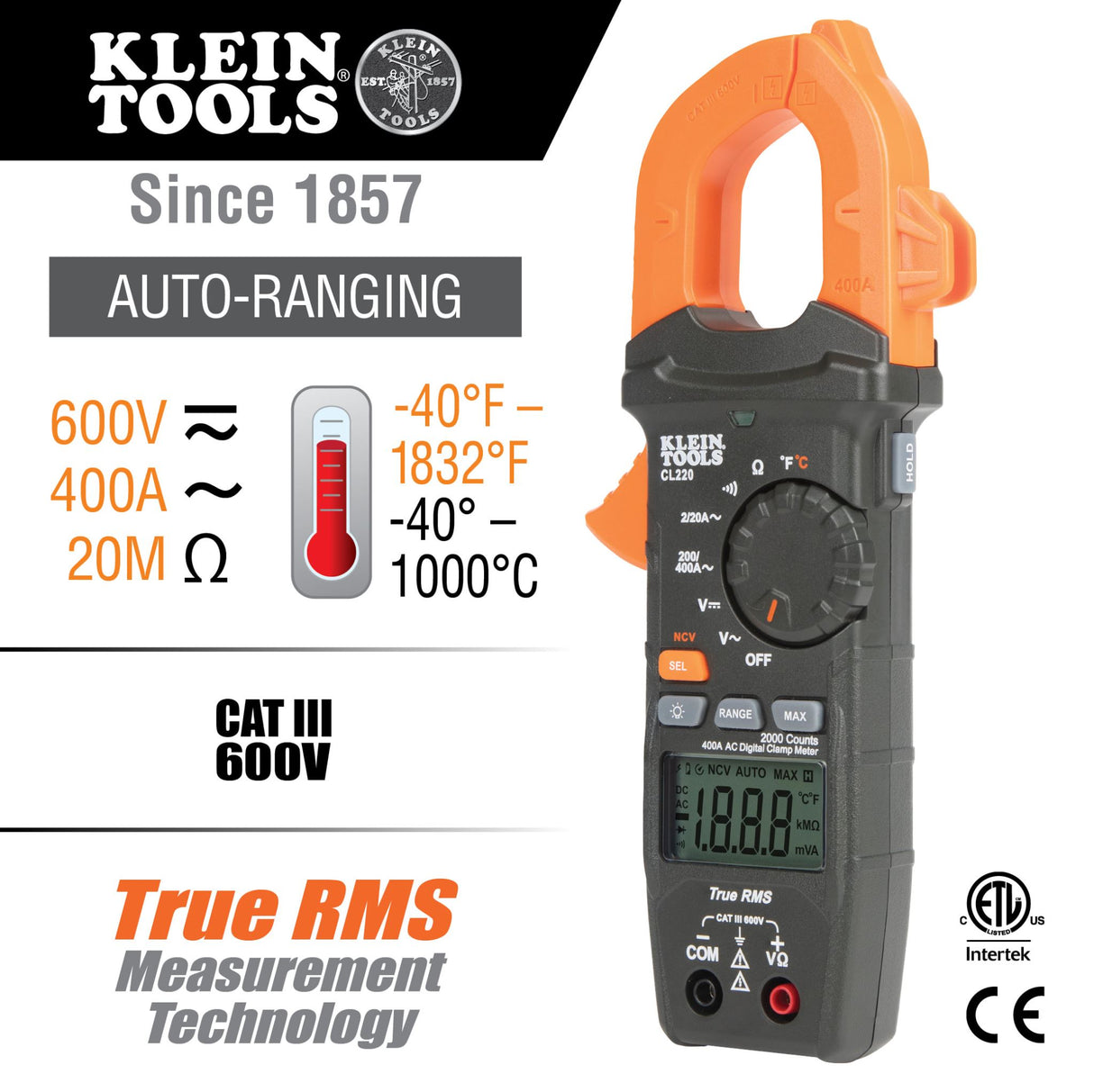 Klein Tools Digital Clamp Meter with Temp (Each)