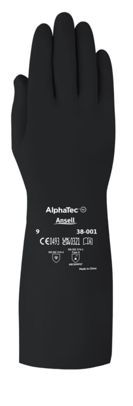 AlphaTec 38-001 Butyl Chemical Gauntlet Gloves - Black - 09