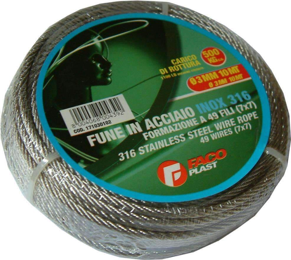 FACO STAINLESS STEEL WIRE ROPE 10M X 2MM (Each)