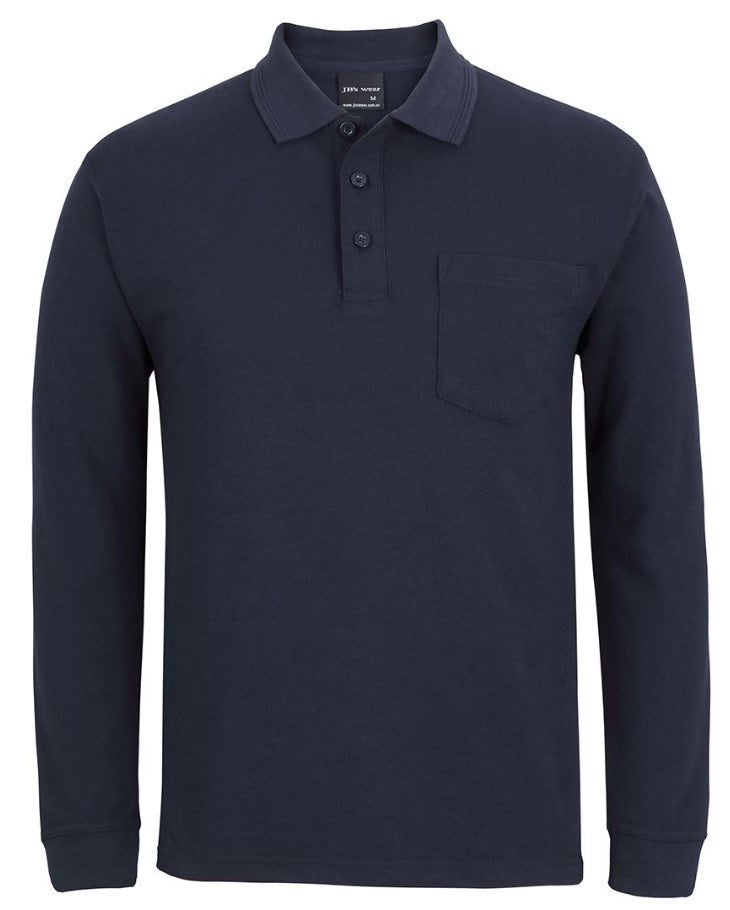 JB's Wear Long Sleeve Pocket Polo, 210PL - Navy - M
