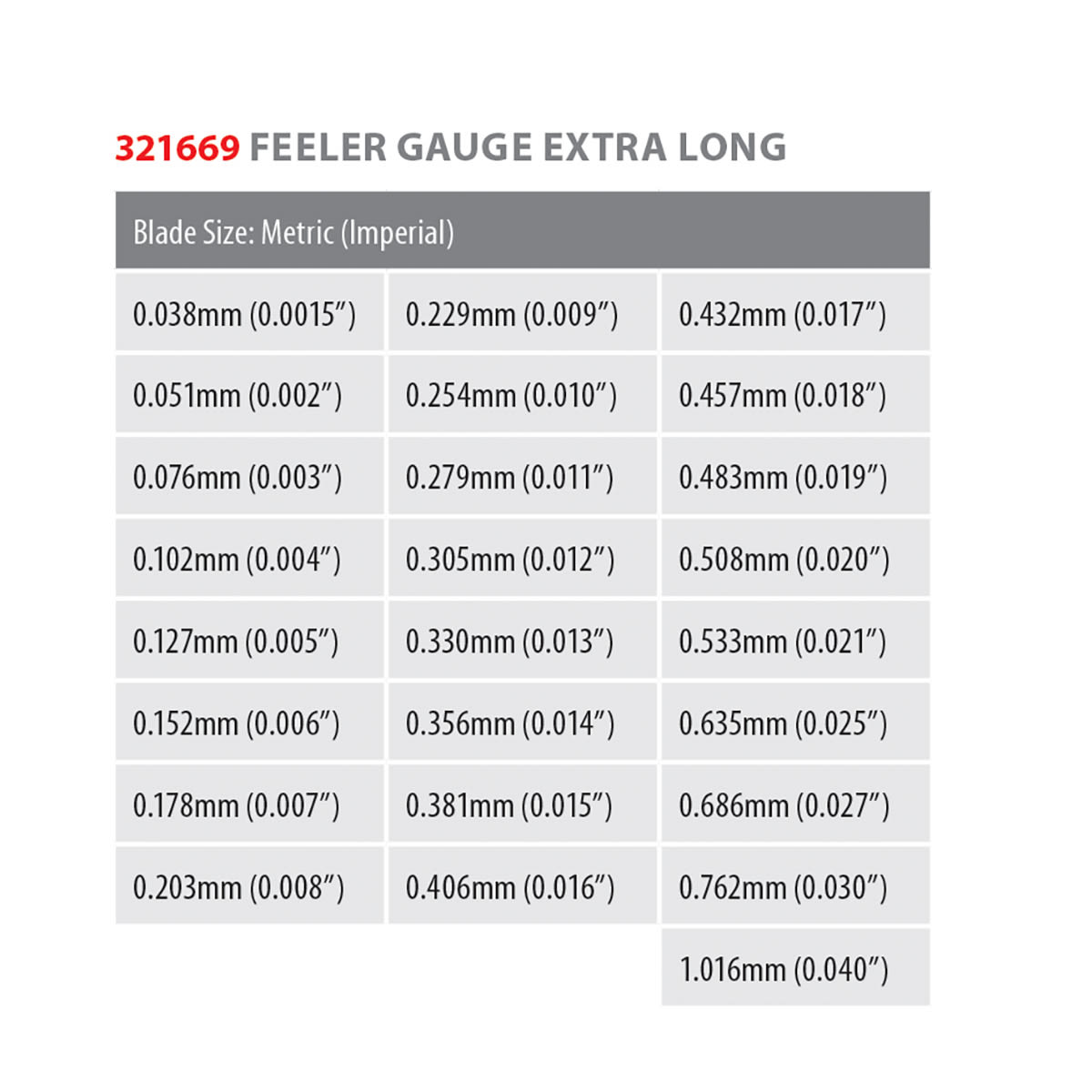 Toledo Feeler Gauge 25 Blade Extra Long