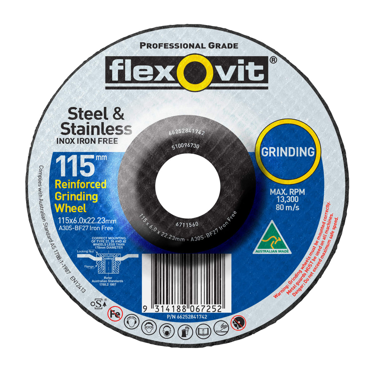 Flexovit Type 27 Grinding Wheel 24 Grit 115x6x22.23mm (Each)