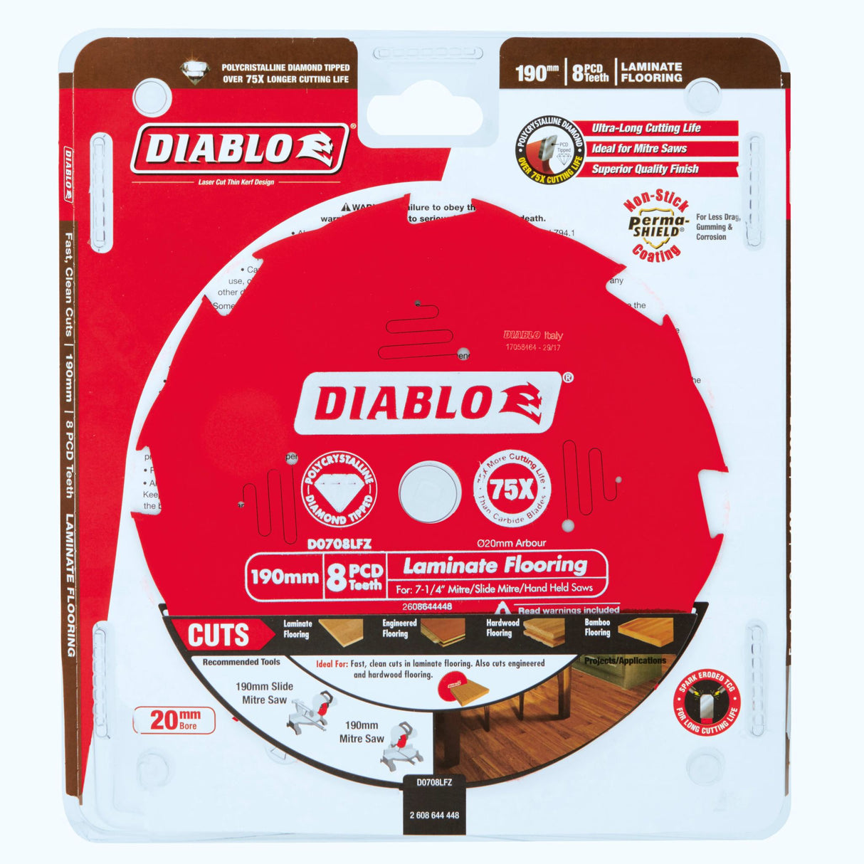 Diablo 8T Laminate Flooring Saw Blade 7.3"/190mm (Each)